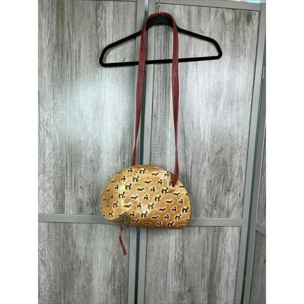 Carole Hearty Bag Crossbody Dog Print Leather Art to Wear
